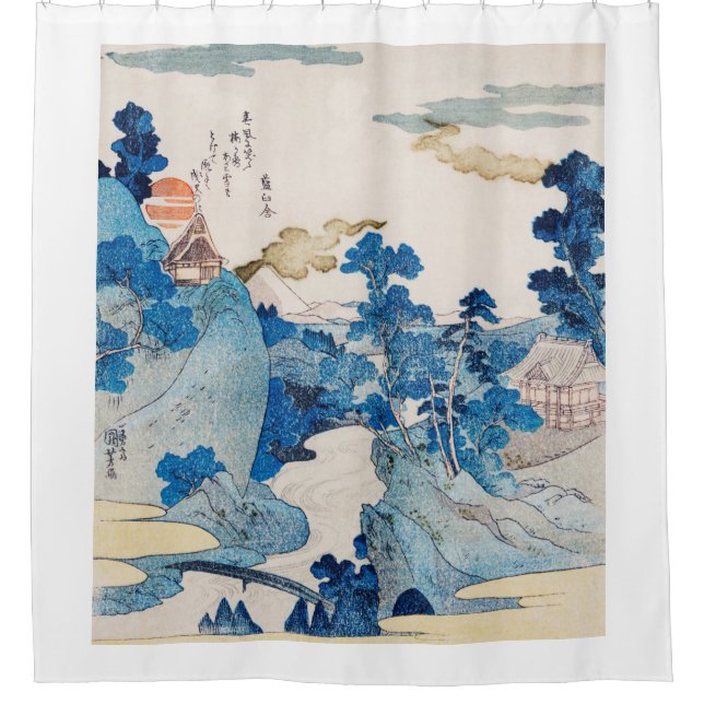 JAPANESE WOODBLOCK PRINT LANDSCAPE Duschvorhang (Vorderseite)