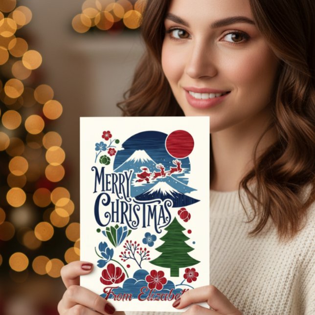 Japanese Woodblock Style Christmas Feiertagskarte (Von Creator hochgeladen)