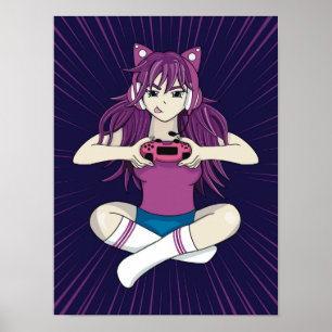 Japanisch Anime Manga Gamer Video Game Girl Kawaii Poster