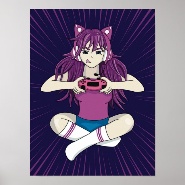 Japanisch Anime Manga Gamer Video Game Girl Kawaii Poster (Vorne)