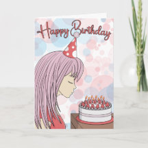 Japanisch Art Anime Girl Happy Birthday Card