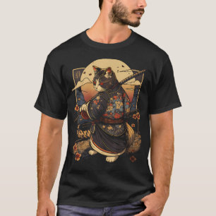 Japanisch Art Cat Ninja Ukiyo-e Anime Style Samura T-Shirt