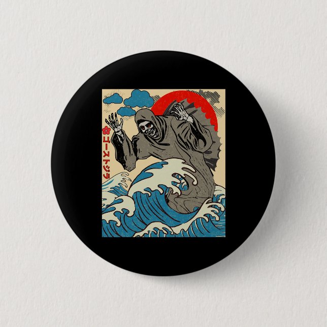Japanisch Art Ghostzilla Funny Ghost Geschenke für Button (Vorderseite)