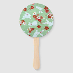 Japanisch Art Green Sakuras & Kaninchen Hand Fan Fächer