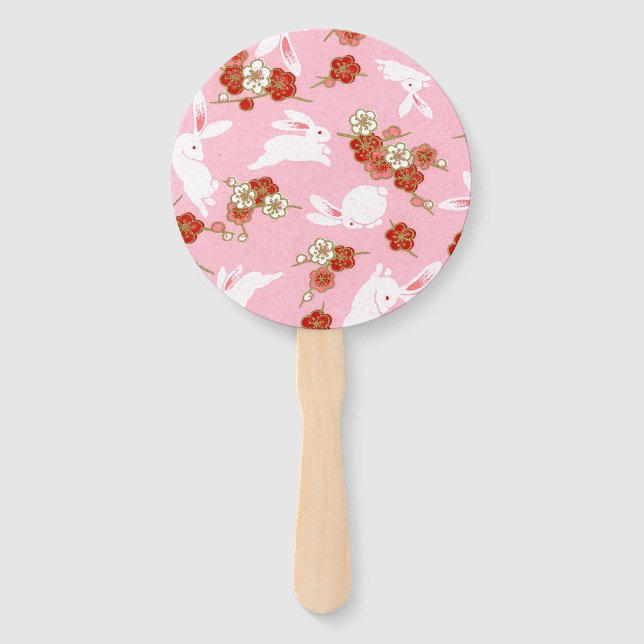 Japanisch Art Pink Sakuras & Rabbits Fächer (Vorderseite)