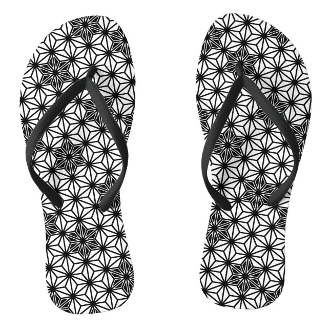 Japanisch Asanoha oder Star Pattern, weiß und schw Flip Flops (Fußbett)