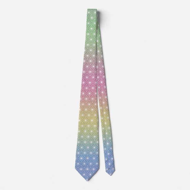 Japanisch Asanoha Traditionelle Printpastel Rainbo Krawatte (Vorderseite)