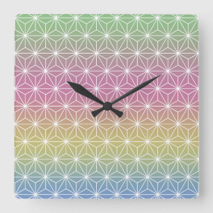 Japanisch Asanoha Traditionelle Printpastel Rainbo Quadratische Wanduhr