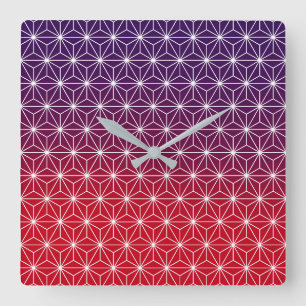 Japanisch Asanoha Traditioneller Print Red & Lila Quadratische Wanduhr