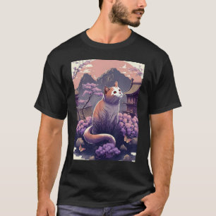 Japanisch Ästhetische Sakura Kirschblüten Katze T-Shirt