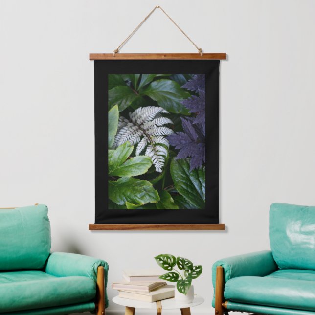 Japanisch bemalt Fern mit schwarzem Grenzflor Wandteppich Mit Holzrahmen (Wohnzimmer)