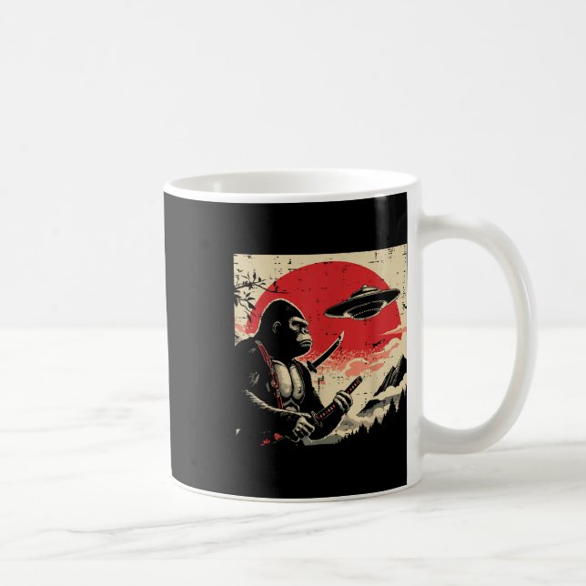 Japanisch Bigfoot Samurai Ufo Vintag Sasquatch Men Kaffeetasse (Rechts)