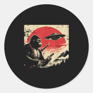 Japanisch Bigfoot Samurai Ufo Vintag Sasquatch Men Runder Aufkleber