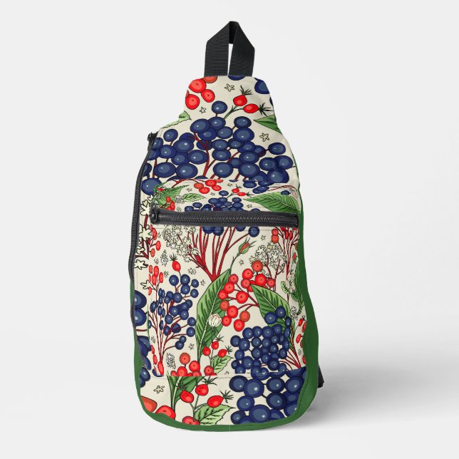 Japanisch Blau und Rote Berries Crossbody Bag (Vorderseite)