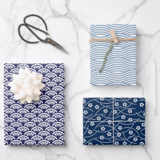 Japanisch Blue Sashiko Wrapping Paper Geschenkpapier Set