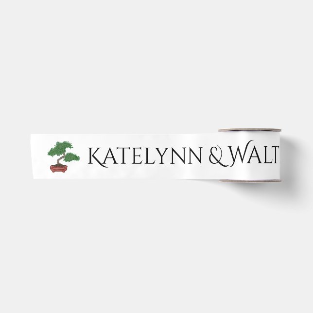 Japanisch Bonsai Tree Wedding Personalisiert Satinband (Vorderseite)