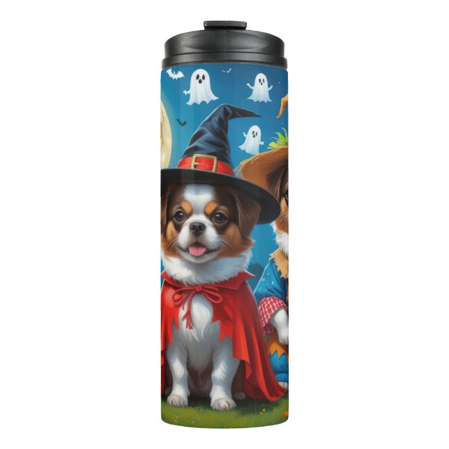 Japanisch Chin Dogs Pumpkin Halloween Funny Thermosbecher (Vorderseite)