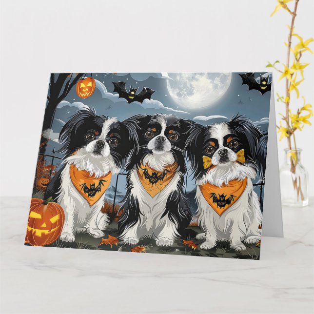 Japanisch Chin Halloween Spooky Karte (Gelbe Blume)