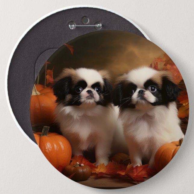 Japanisch Chin Welppy Autumn Delight Pumpkin Button (Vorne & Hinten)
