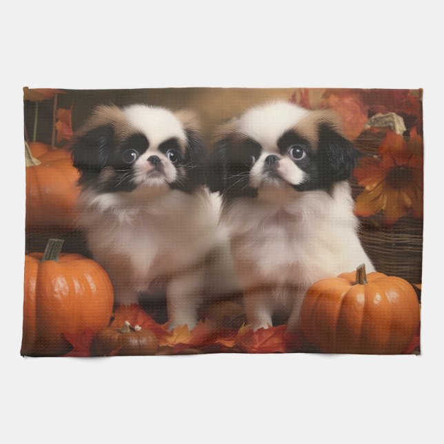 Japanisch Chin Welppy Autumn Delight Pumpkin Geschirrtuch (Horizontal)