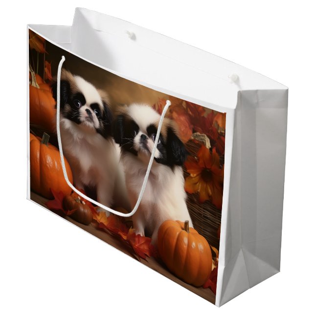 Japanisch Chin Welppy Autumn Delight Pumpkin Große Geschenktüte (Vorderseite Schrägansicht)