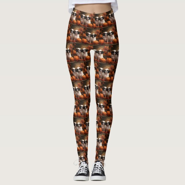 Japanisch Chin Welppy Autumn Delight Pumpkin Leggings (Vorderseite)