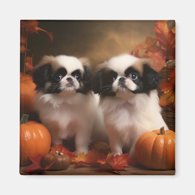 Japanisch Chin Welppy Autumn Delight Pumpkin Magnet (Vorne)