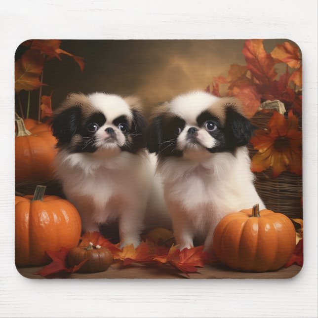 Japanisch Chin Welppy Autumn Delight Pumpkin Mousepad (Vorne)