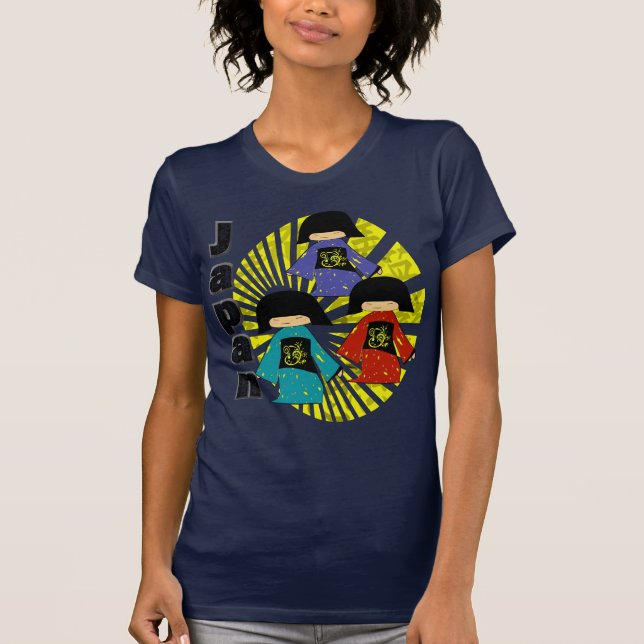 Japanisch Drei Niedlich Geisha T-Shirt (Vorderseite)