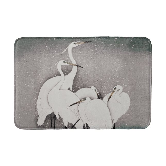 Japanisch Egrets Koson Cranes Winter Snow Badematte (Vorderseite)