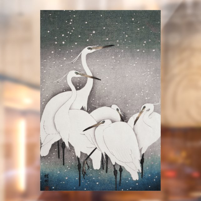 Japanisch Egrets Koson Cranes Winter Snow Fensteraufkleber (Blatt 2)