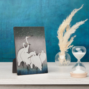 Japanisch Egrets Koson Cranes Winter Snow Fotoplatte