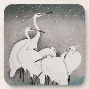 Japanisch Egrets Koson Cranes Winter Snow Getränkeuntersetzer
