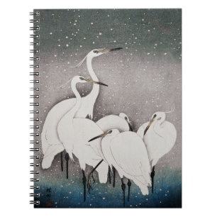 Japanisch Egrets Koson Cranes Winter Snow Notizblock