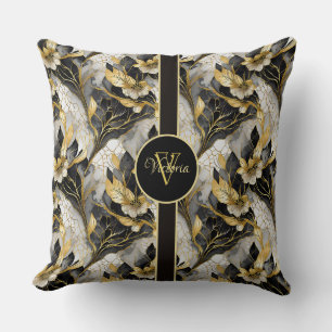 Japanisch Elegant Gold und Schwarz Marmorisiert Fl Kissen