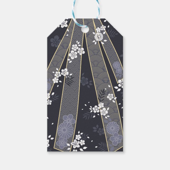 Japanisch Floral Kimono Muster Denim Geschenkanhänger (Vorderseite)