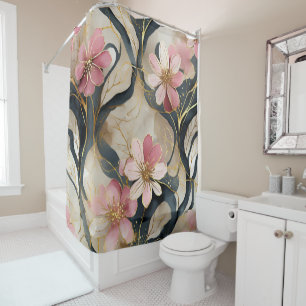 Japanisch Floral Pink Gold Duschvorhang