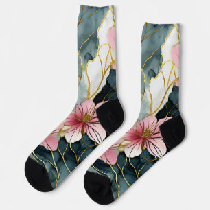 Japanisch Floral Pink Gold Socken