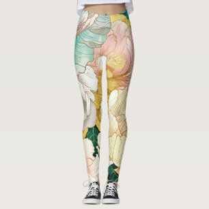 Japanisch Floral Turquoise Gold Leggings