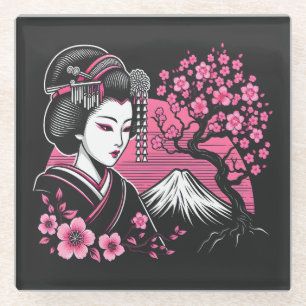 Japanisch Geisha Mount Fuji Japanisch Cherry Bloss Glasuntersetzer
