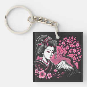 Japanisch Geisha Mount Fuji Japanisch Cherry Bloss Schlüsselanhänger
