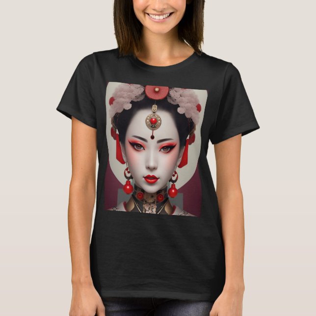 Japanisch Geisha Portrait T-Shirt (Vorderseite)