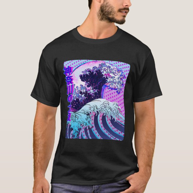Japanisch Great Kanagawa Wave Glitch Aesthetic Kan T-Shirt (Vorderseite)
