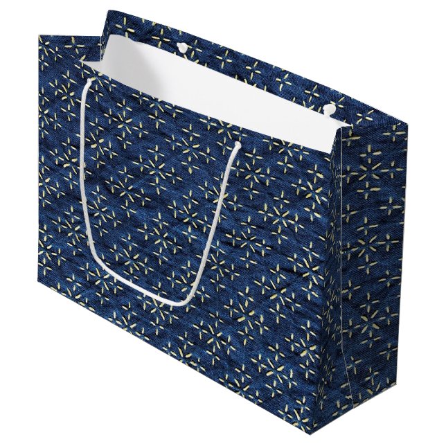 Japanisch Indigo Blue Große Geschenktüte (Vorderseite Schrägansicht)