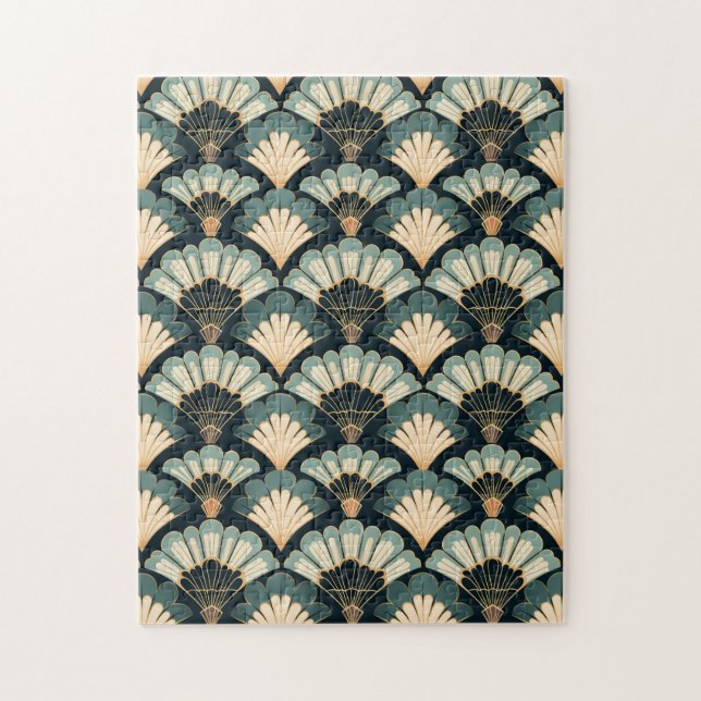 Japanisch inspiriert Aquamarin & Beige Fan (Vertikal)