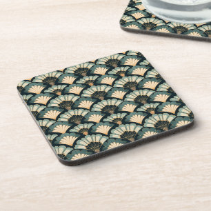 Japanisch inspiriert Aquamarin & Beige Fan Getränkeuntersetzer