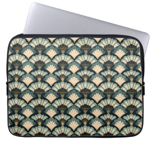 Japanisch inspiriert Aquamarin & Beige Fan Laptopschutzhülle