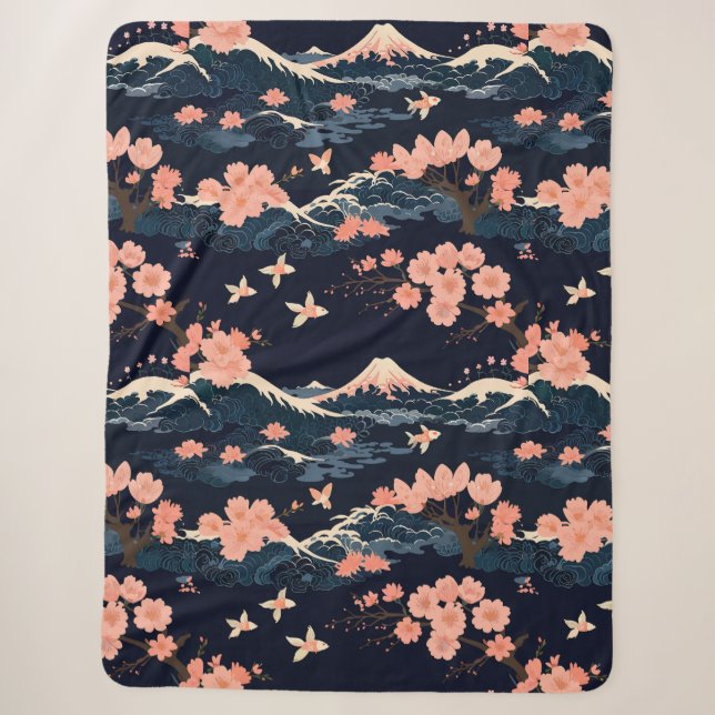 Japanisch Inspiriert Sakura Cherry Blossom Sherpadecke (Vorderseite)
