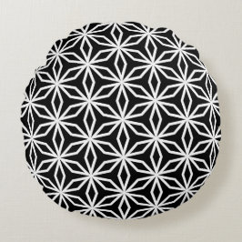 Japanisch inspirierte geometrische Schwarz-Weiß- Rundes Kissen