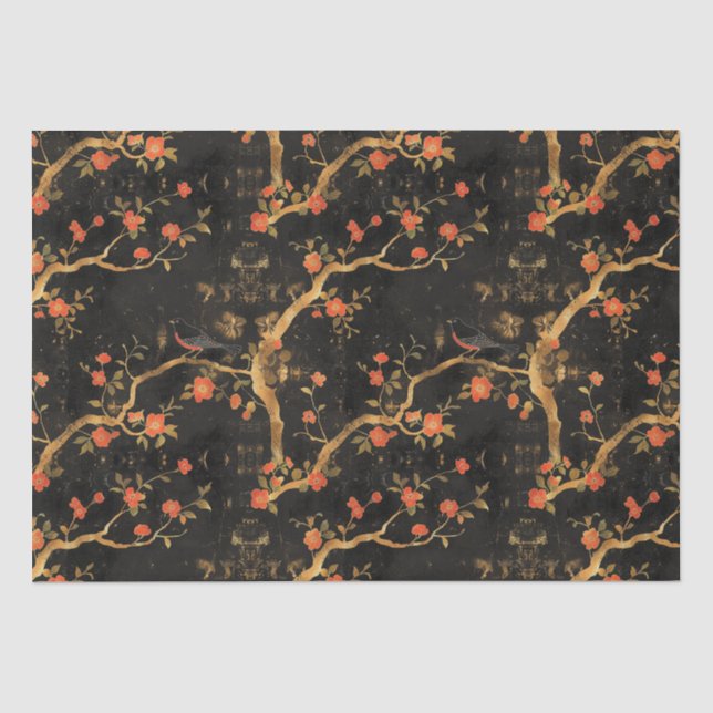 Japanisch inspirierte Goldene Branchen & Blume Seidenpapier (Vorderseite)
